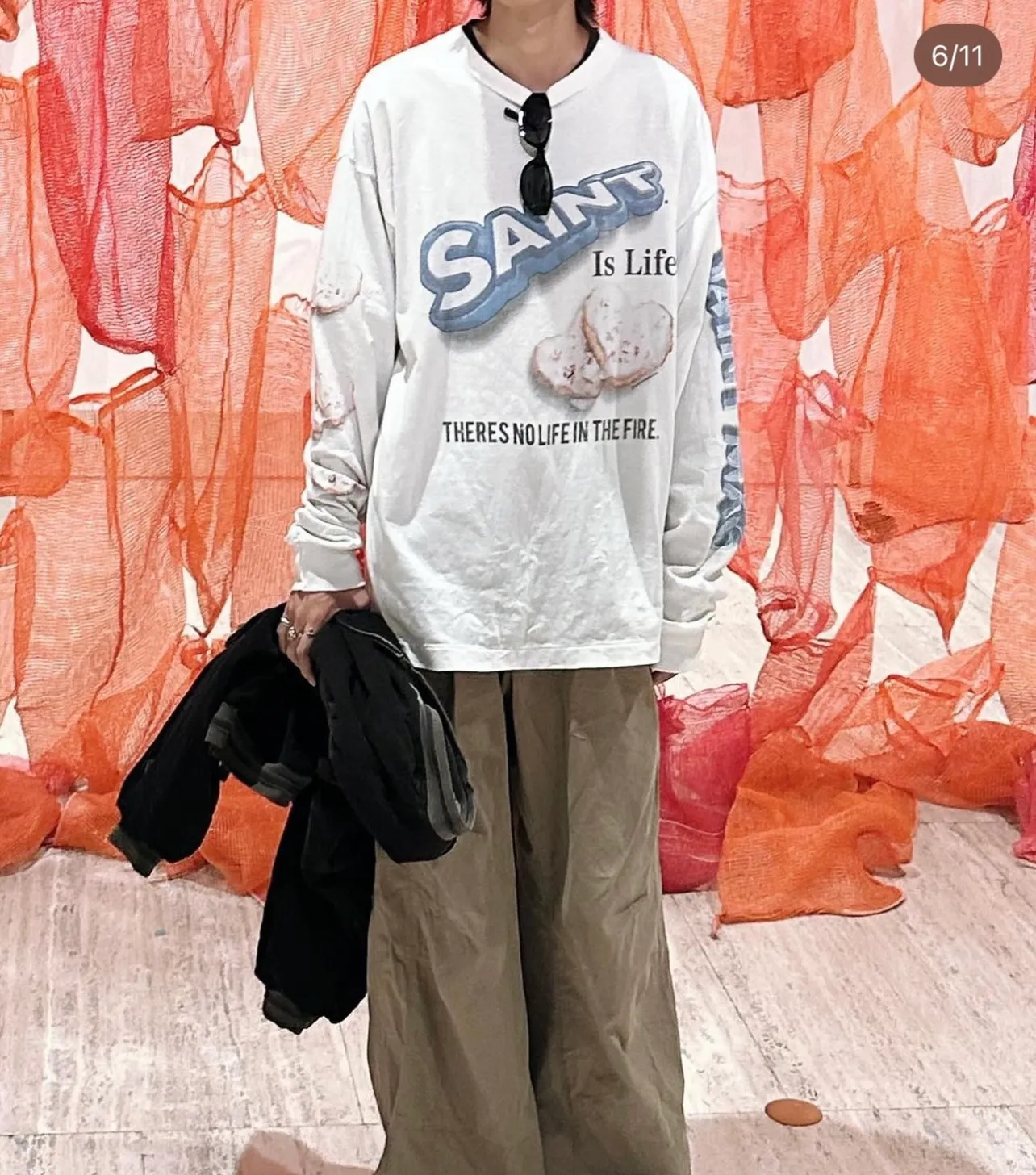 SAINT Mxxxxxx HEART COOKIES L/S TEE/WHT Love Oreo printed long sleeves Off-white S-XL Customized co-branded main mark/wash mark Correct version Ready-made garments washed and distressed VINTAGE feeling Top-notch printing technology Perfect restoration